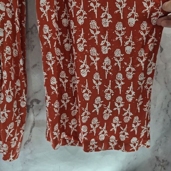 Porridge Jumpsuit Womens Medium Orange White Floral Wide Leg V Neck Pocket - Picture 4 of 11
